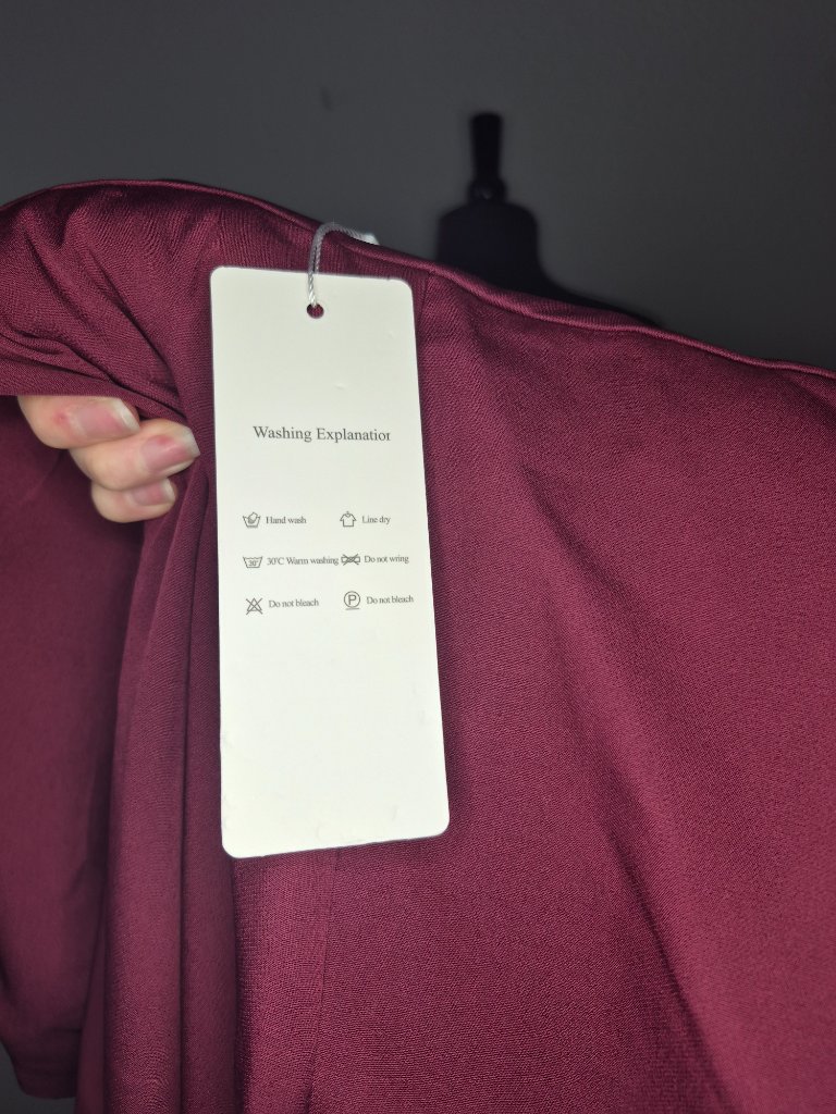 Mondressy Womens Burgundy Crepe Faux Wrap Long Evening Dress Wedding Guest Nwt — image 4 of 8